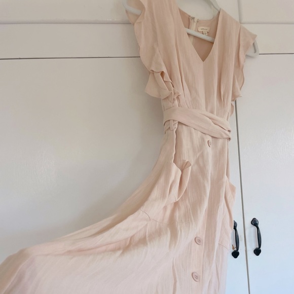 Gilli Blush Midi Length, Flutter Sleeve, Button Detail, Pockets, Waste Tie - Picture 5 of 7